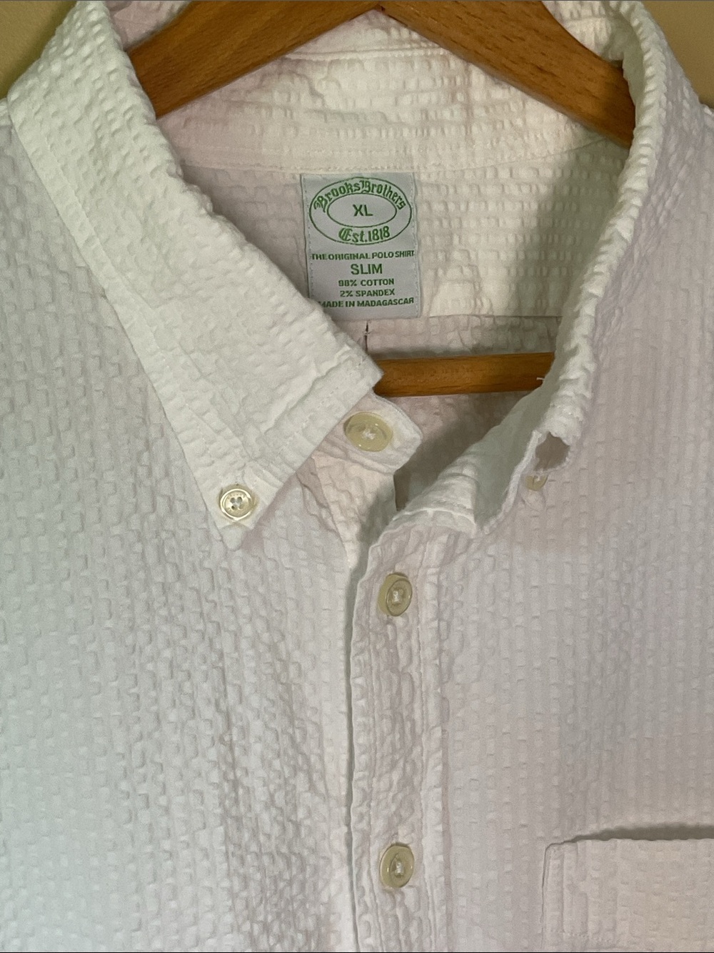 Brooks Brothers Seersucker Slim White Smart Casual Button down Shirt Size XL - Picture 2 of 6